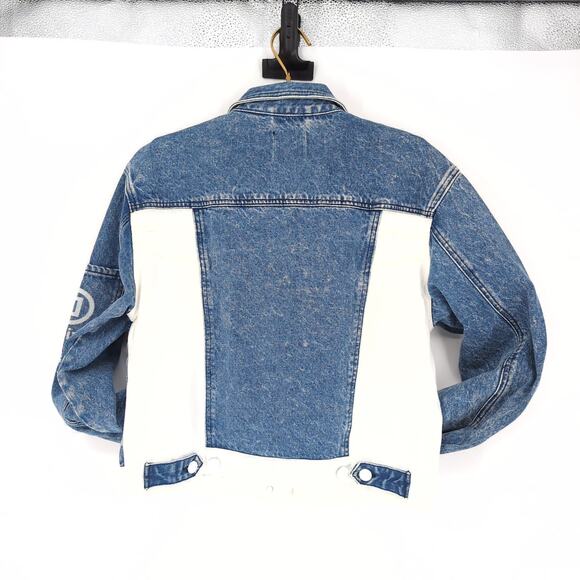 Desigual Striped Patchwork Blue White Denim Chaq Lollypop Jacket - Size M - NWT - Picture 3 of 16